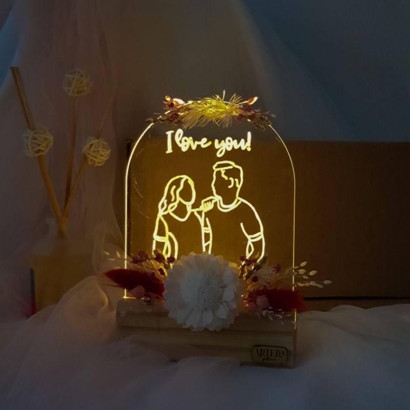 custom acrylic dried flower gift akrilik bunga kering lampu led hias