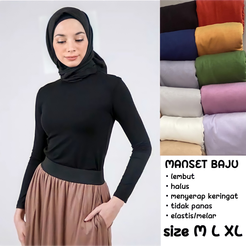 Manset Baju Inner Basic Polos Wanita Lengan Panjang Bahan Spandek Rayon Premium