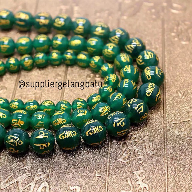 tibetian lucky charm bracelet green hijau tibet bahan bongkah emas