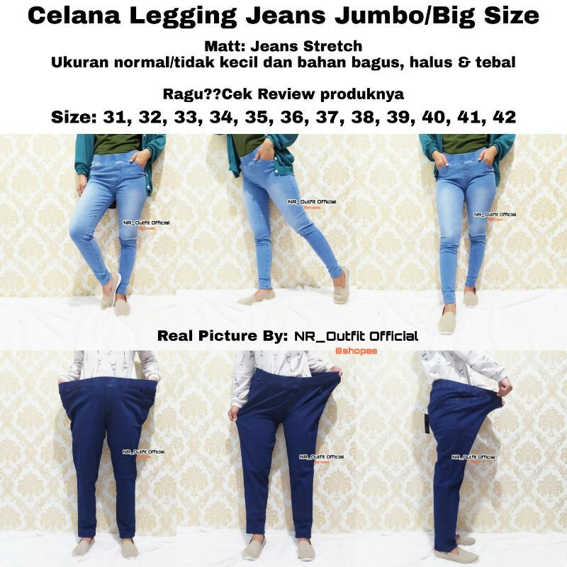 Legging Jeans Panjang Jumbo Wanita Big Size Pinggang Full Karet Leging Premium Hight Quality 31-42