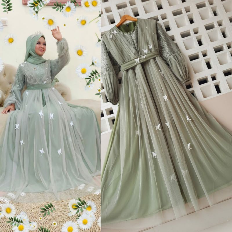 GAMIS CERUTY BURKAT|| TILLE BUTTERFLY|| GAMIS PESTA||FASHION WANITA,BAJU GAMIS MEWAH,GAMIS TERBARU 2021,GAMISKEKINIAN,PAKAIAN WANITA,PAKAIAN TERMURAH BARU-4