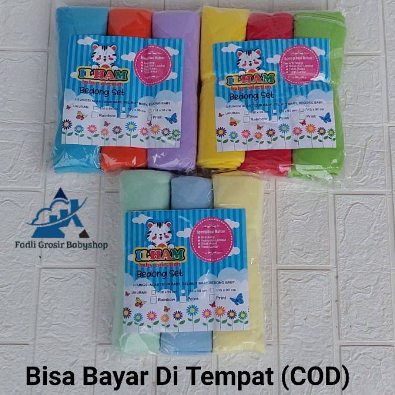 Bedong Bayi Polos Ukuran 110x90 cm Isi 3 Pcs Terbaru