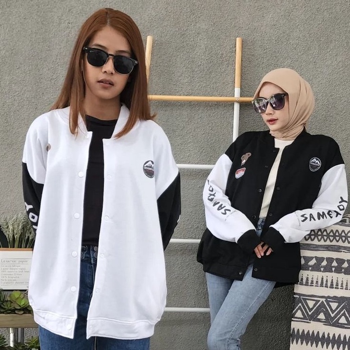 Jaket Baseball Oversize Wanita Samexoy Baseball Bahan Pleece Terbaru Korean Style