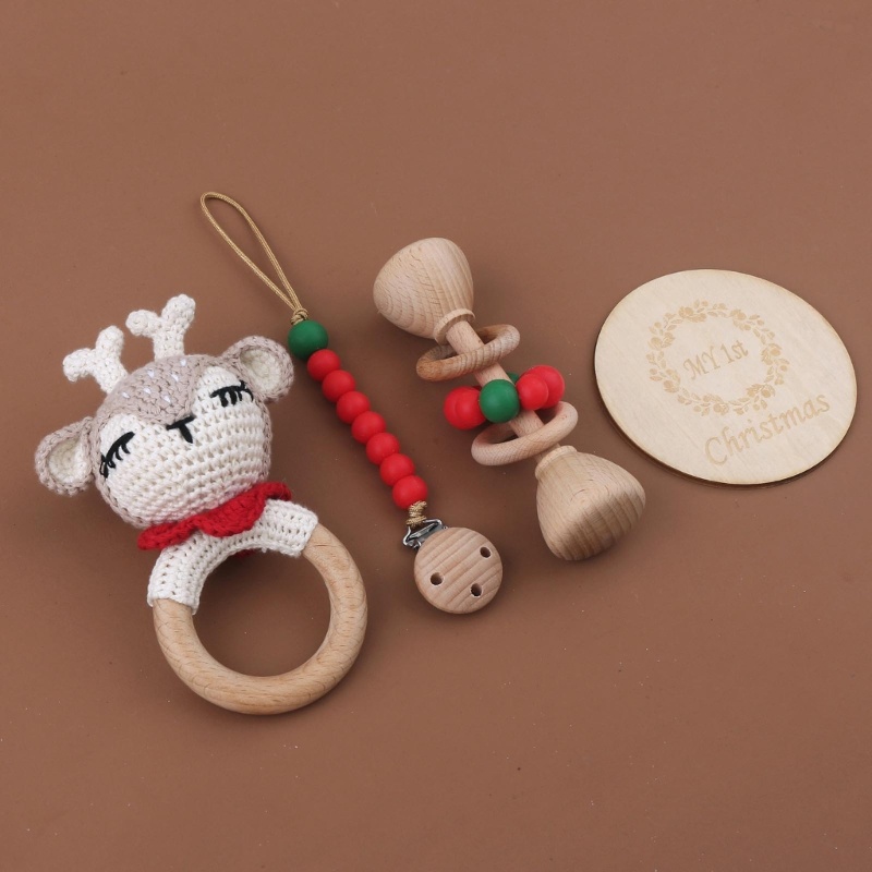 Zzz Mainan Rattle Teether Bahan Kayu Alami Untuk Bayi