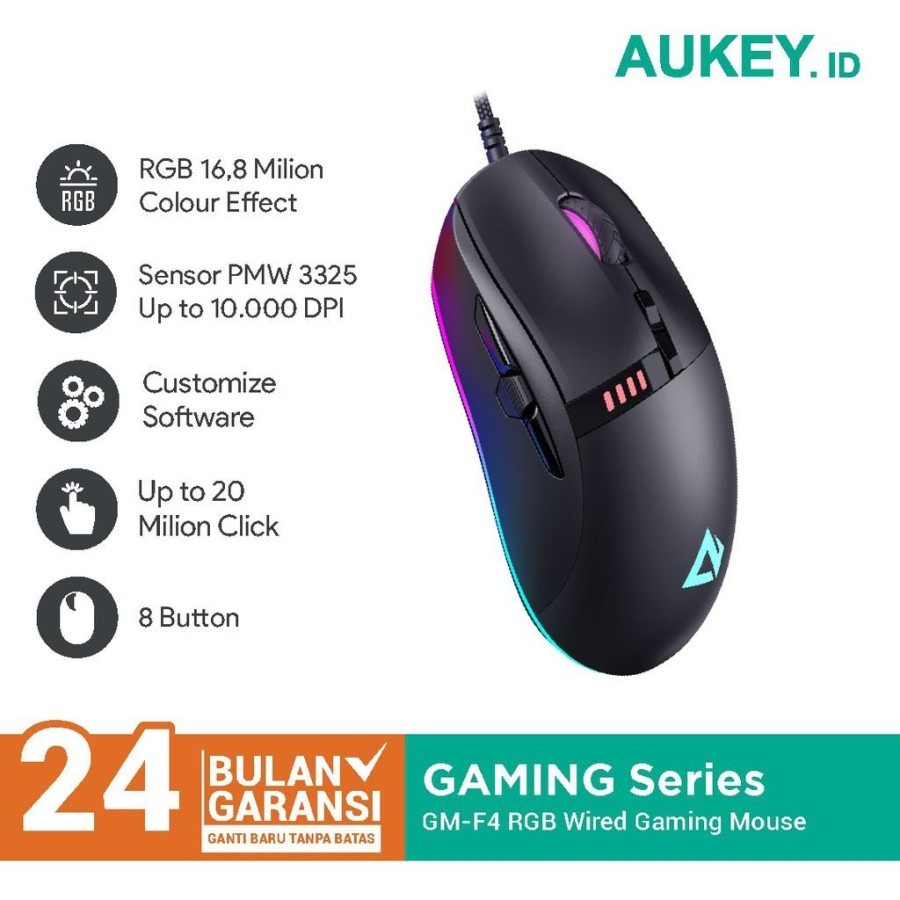 Mouse Gaming Mouse Aukey GM-F4 RGB Wired 10000 DPI