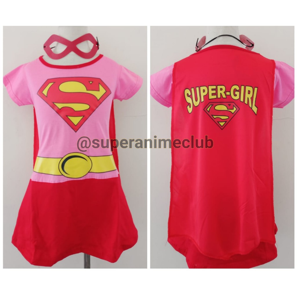 Kostum Anak Perempuan Pink Merah Dress Karakter Superhero Cosplay Karnaval