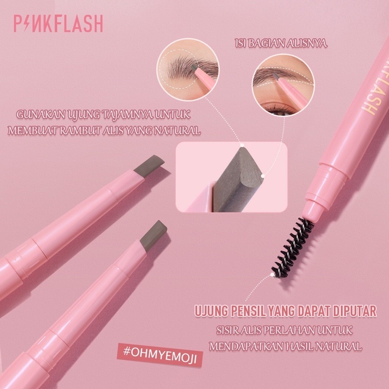 PINKFLASH Waterproof Auto Eyebrow Pencil | PINK FLASH OhMyEmoji Automatic Eyebrow Pencil Lasting 8 hours Waterproof Pigmented Easy Blend | Pink Flash