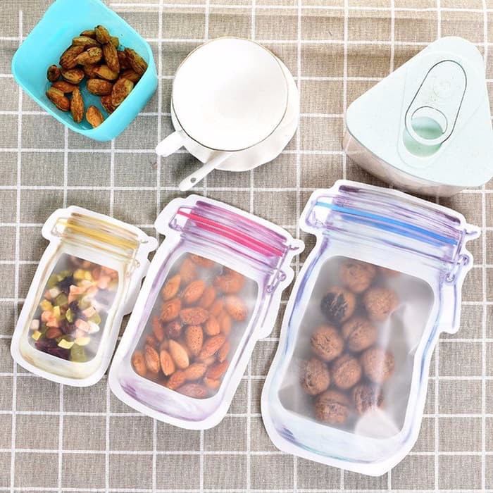 [20gr] LT- BLUE Mason Jar Zipper Bags PE Plastic Airtight Reusable Snack Bags