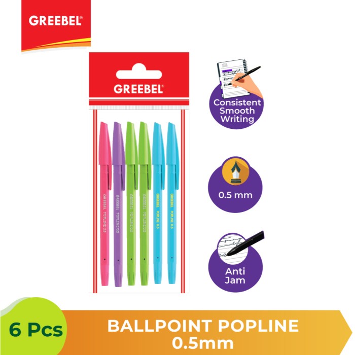 Ballpen Pulpen Greebel Ballpoint Popline0.5 Black - 6pcs.