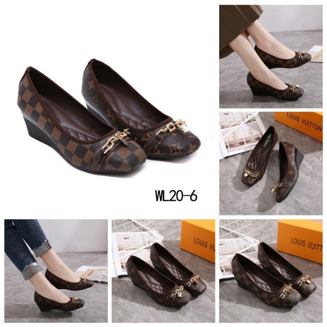 *SEPATU LV CHAIN LUXURY LEATHER WEDGES WB-WL20-6*