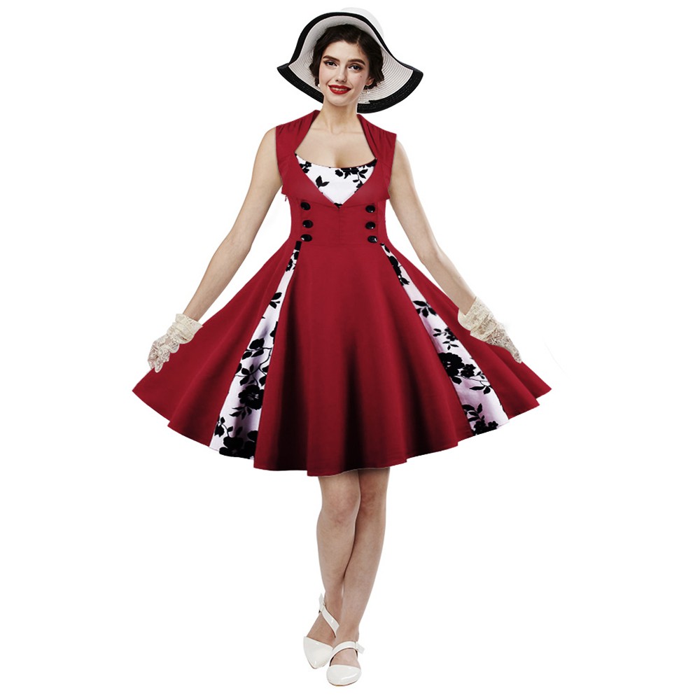 FM Dress Model A Line Round Neck Tanpa Lengan Print Koran Untuk