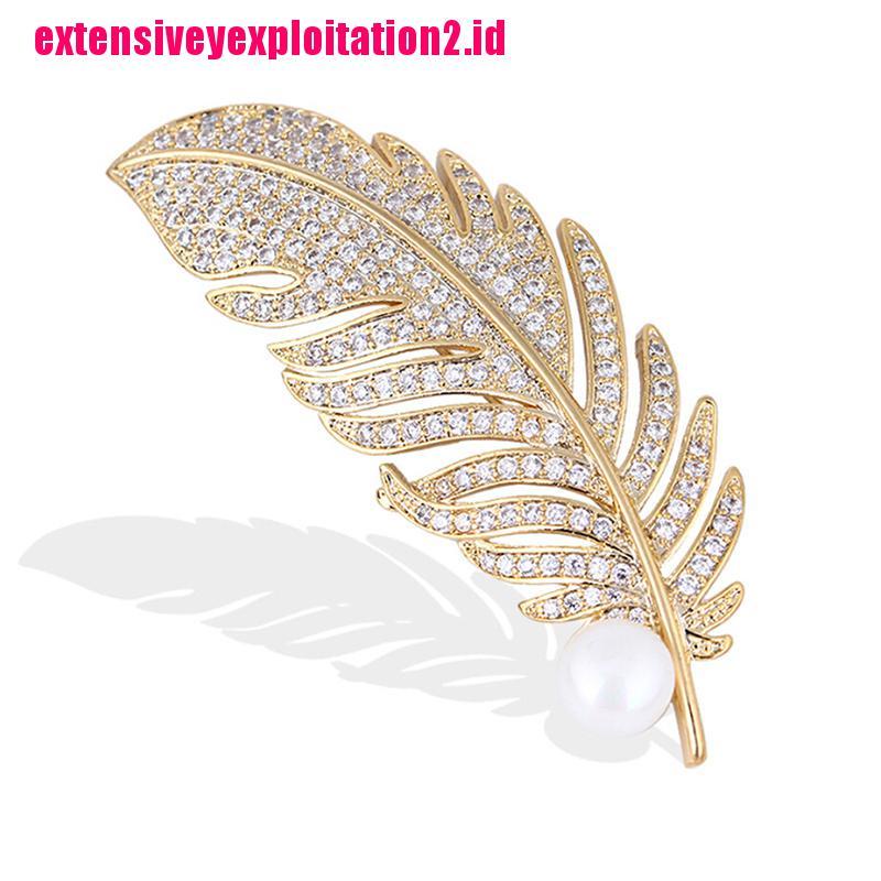 &lt; E2id &amp; &gt; Bros Pin Desain Bulu Hias Kristal Mutiara Imitasi Aksesoris Wanita