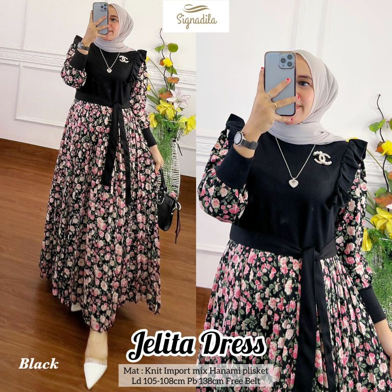 Gamis motif Jelita Dress knit import mix hanami