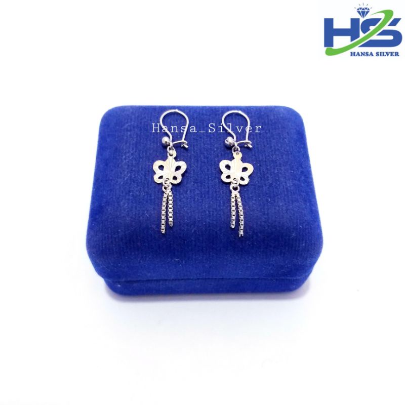 Anting Perak Asli Silver 925 Lapis Emas Putih Model Agogo Italy Kupu - Kupu - Anting Wanita Anti Karat