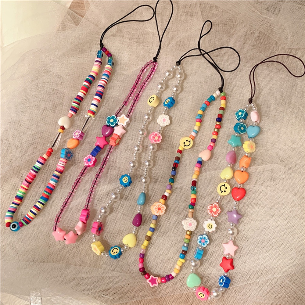 Tali Lanyard Manikmanik Akrilik Motif Smiley Face Gaya Bohemia Untuk Handphone