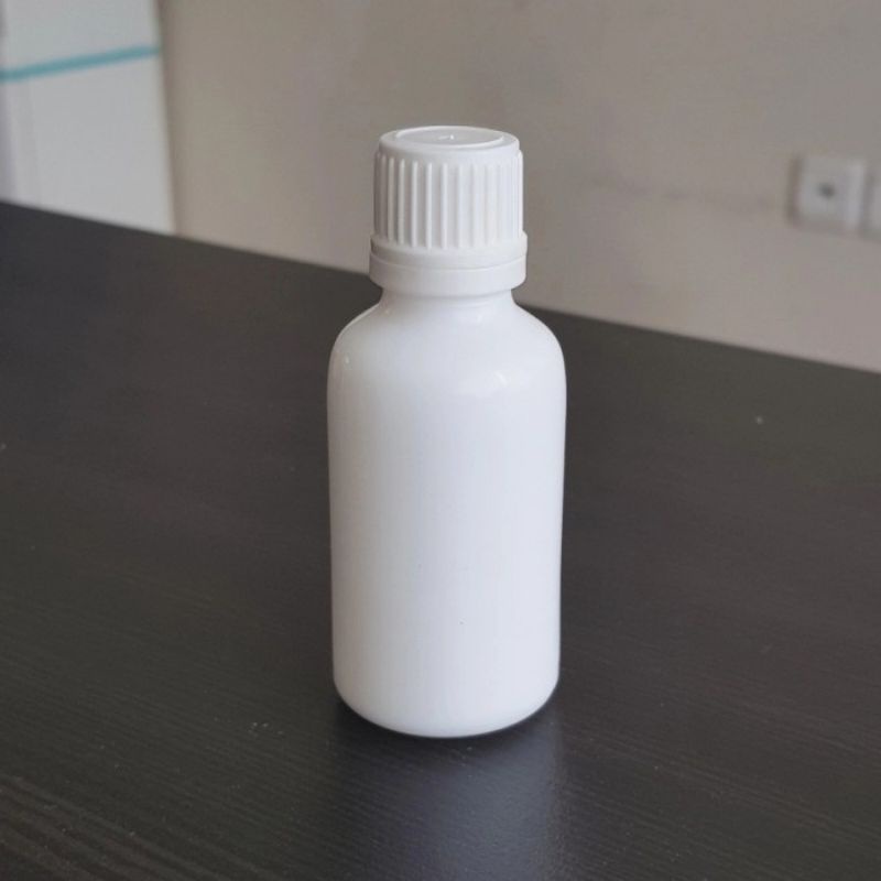 botol kaca 30ml tebal putih keramik tutup filler putih