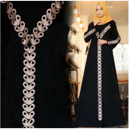 GAMIS MURAH Exclusive Abaya Bordir Umama Bahan Jet Black Resleting Belakang Abaya Hitam Saudi