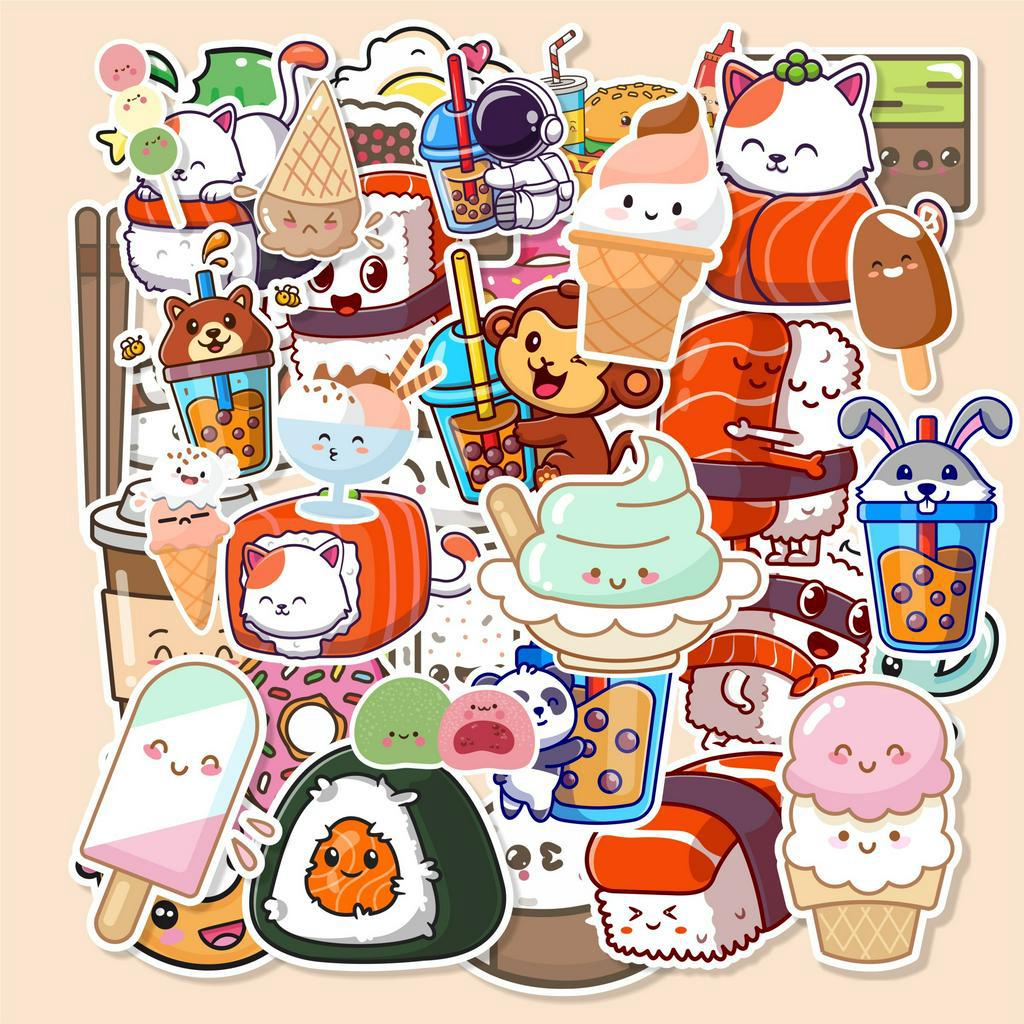 

( 50 pcs) Random stiker satuan \stiker jurnal tema KAWAII FOOD\murah