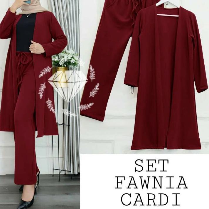 ✻ SET CELANA FAWNIA CARDI, MOSCREPE, GAMIS HIJAB MUSLIM, SETELAN CARDIGAN ◊