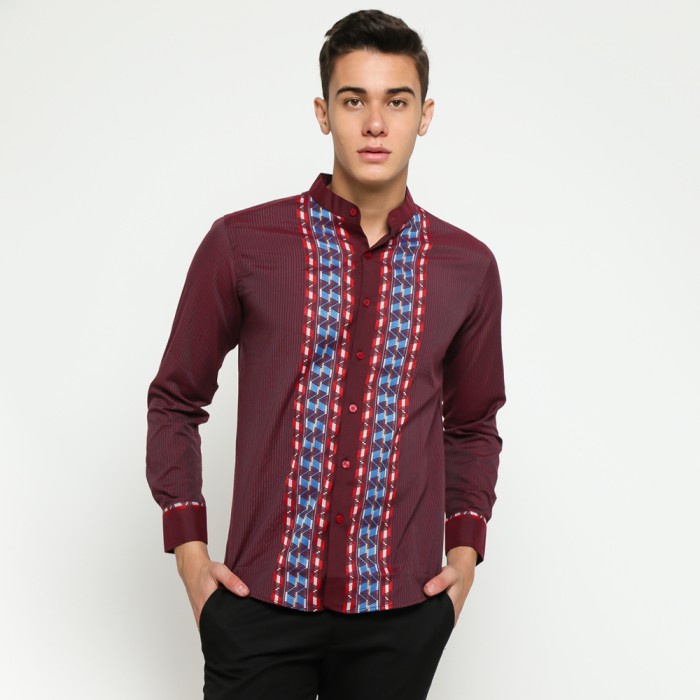 VM Baju Koko Panjang Merah Maroon Kemeja Koko Muslim Slimfit - Merah, M
