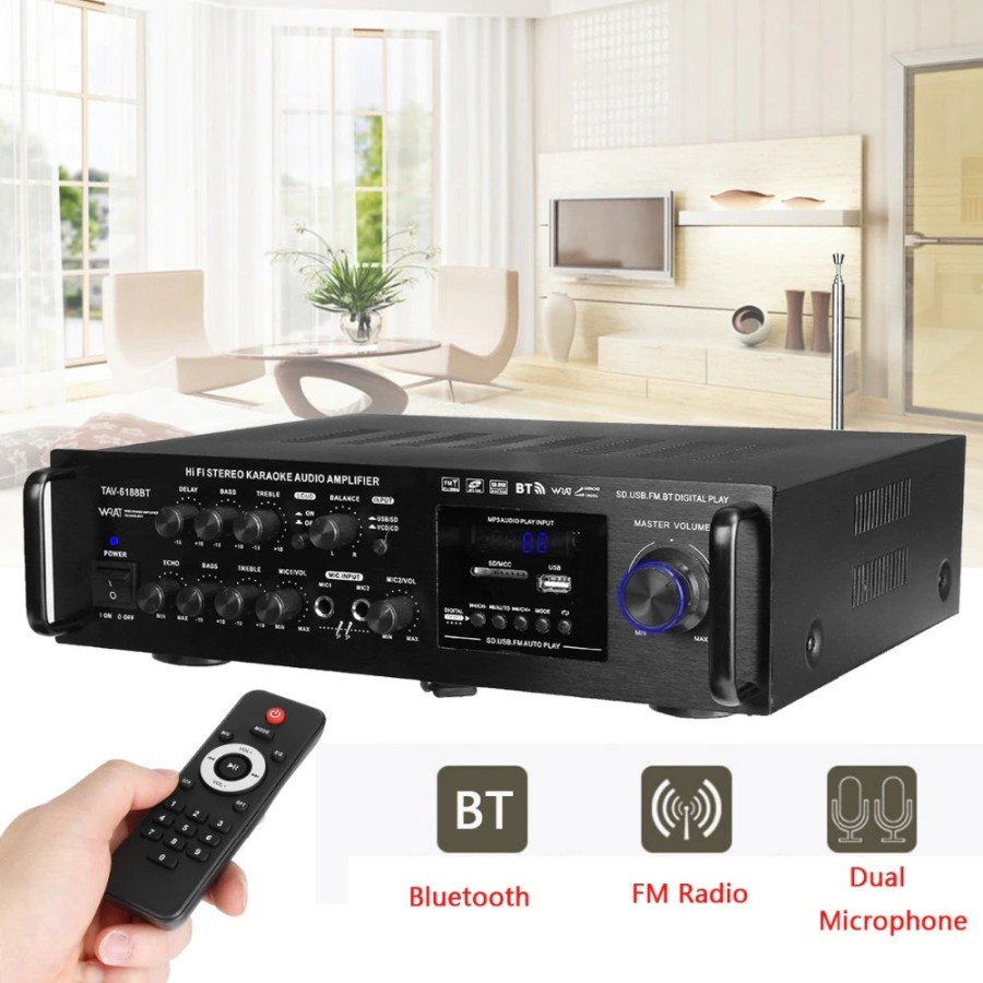 Sunbuck Bluetooth EQ Audio Amplifier Home Theater FM 2000W - TAV-6188 - Black