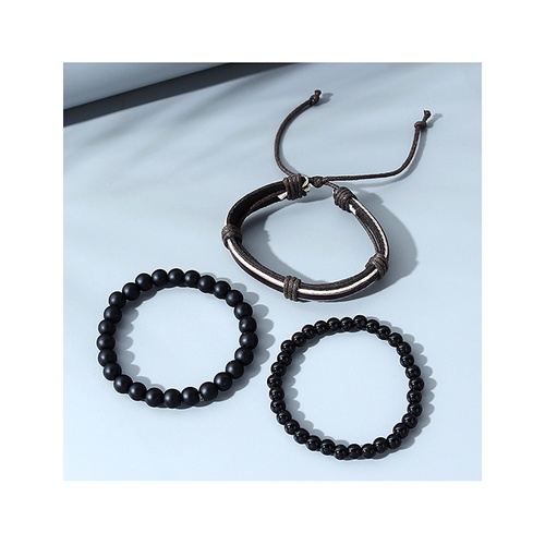 LRC Gelang Tangan Fashion Black Buddha Beads Beaded Braided Y65216