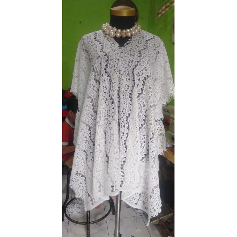 outer brukat-outer Batwing brukat putih-kebaya modern