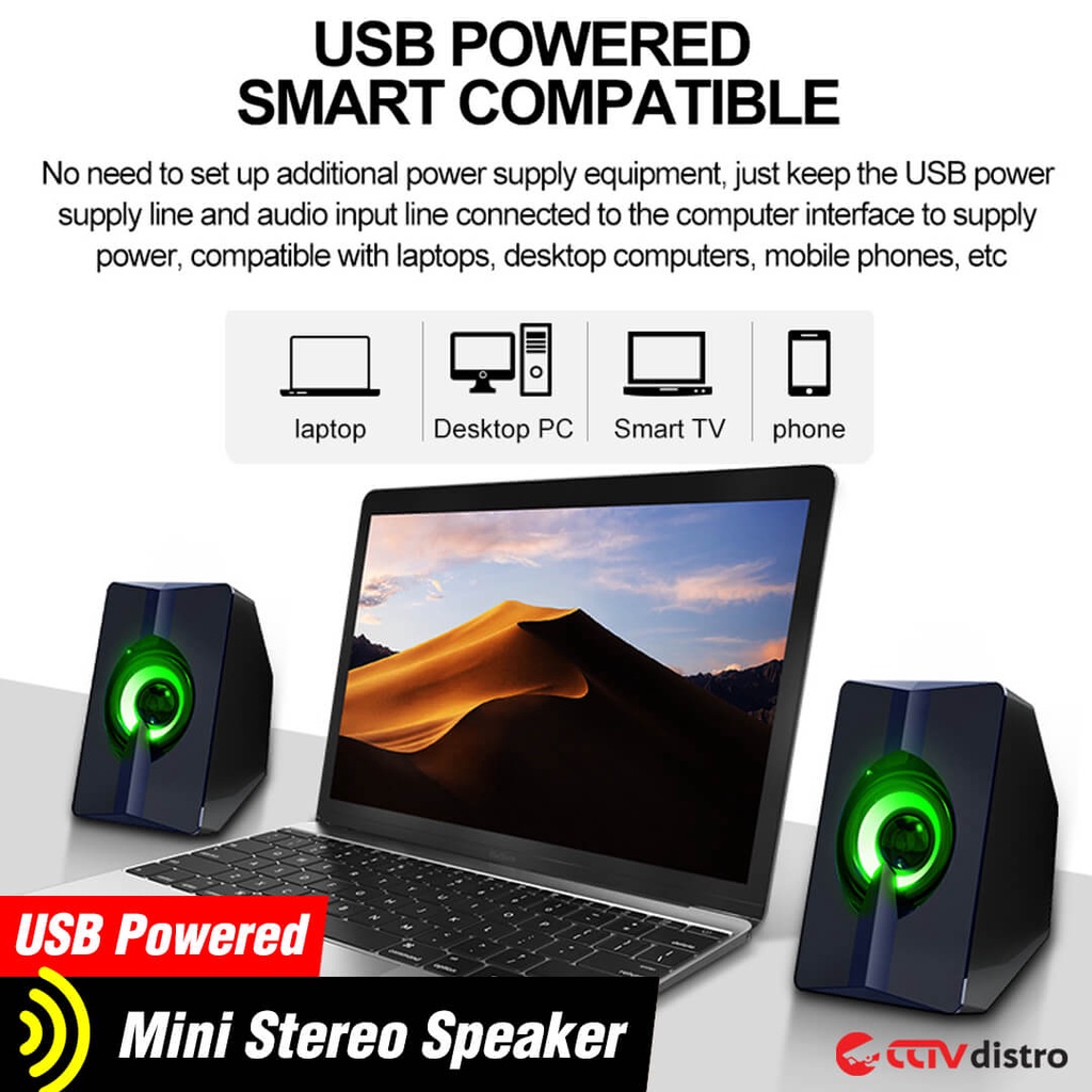 A12 Speaker USB Aktif Mini Speker Sound Spiker Laptop PC Komputer TV Bass RGB Gaming Active Portabel