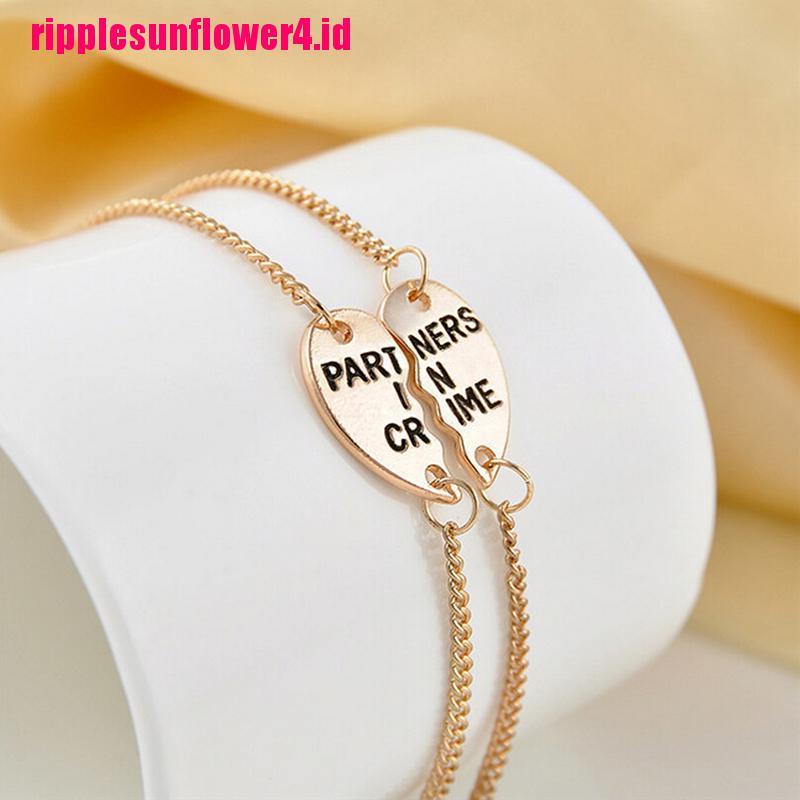 2pcs / Set Gelang Persahabatan Dengan Liontin Bentuk Hati Motif Tulisan Best Friends Forever