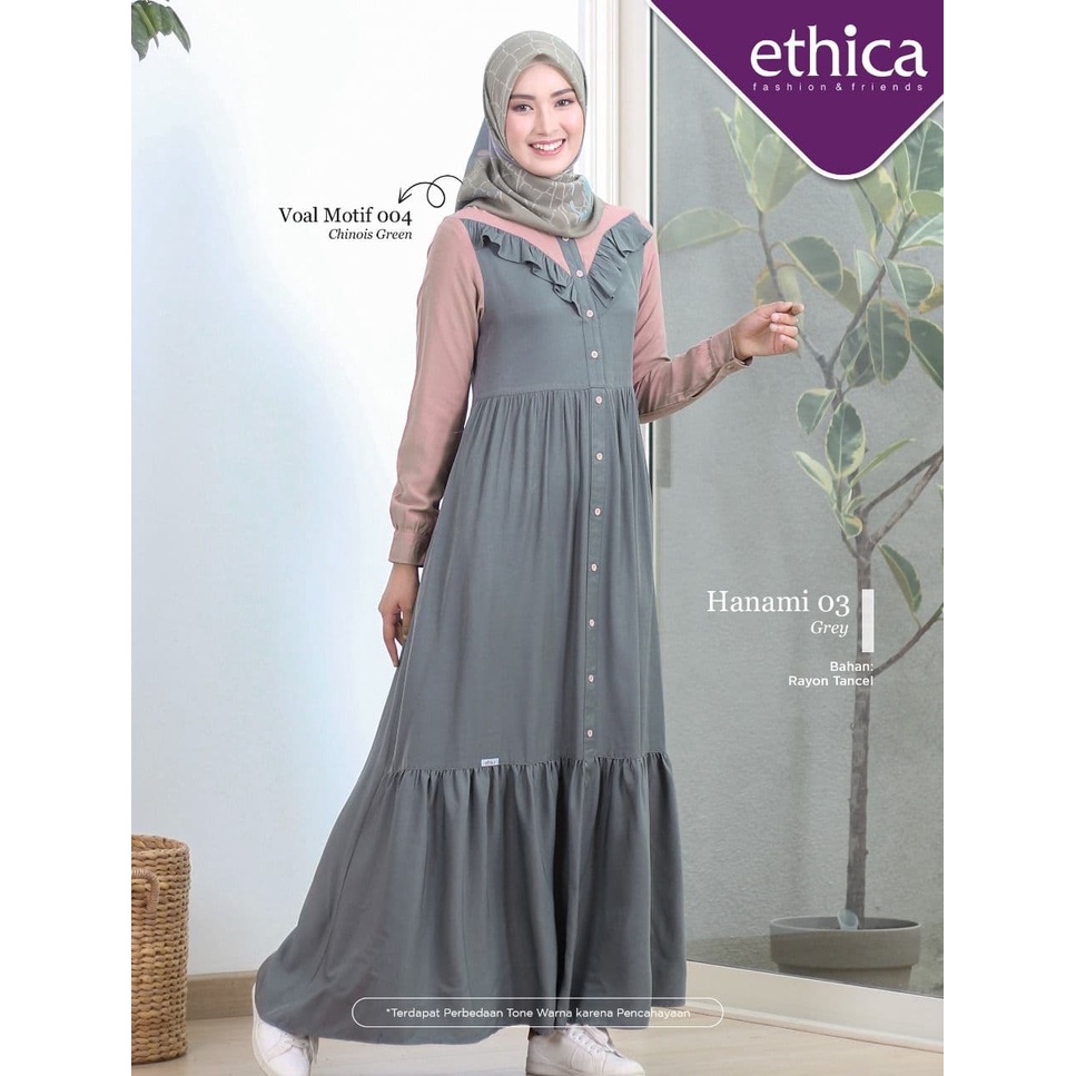 DRESS SAJA ETHICA ORIGINAL HANAMI 03 DUSTY UNGU HANAMI 03 GREY (DO) GAMIS DEWASA GAMIS TRENDY GAMIS 