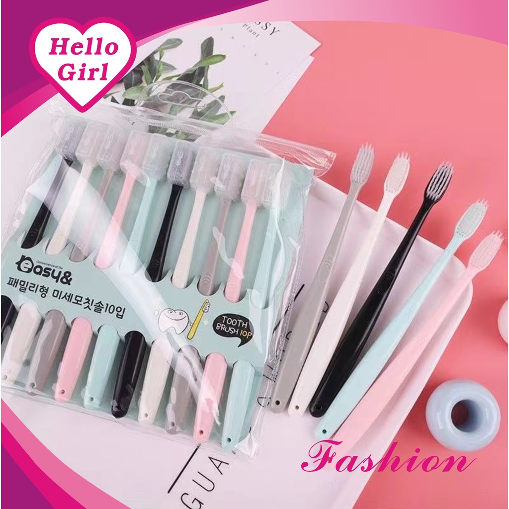 (Hello Girl)D24 10pcs/Set Sikat Gigi Dewasa Japan Desain Bulu Lembut Import