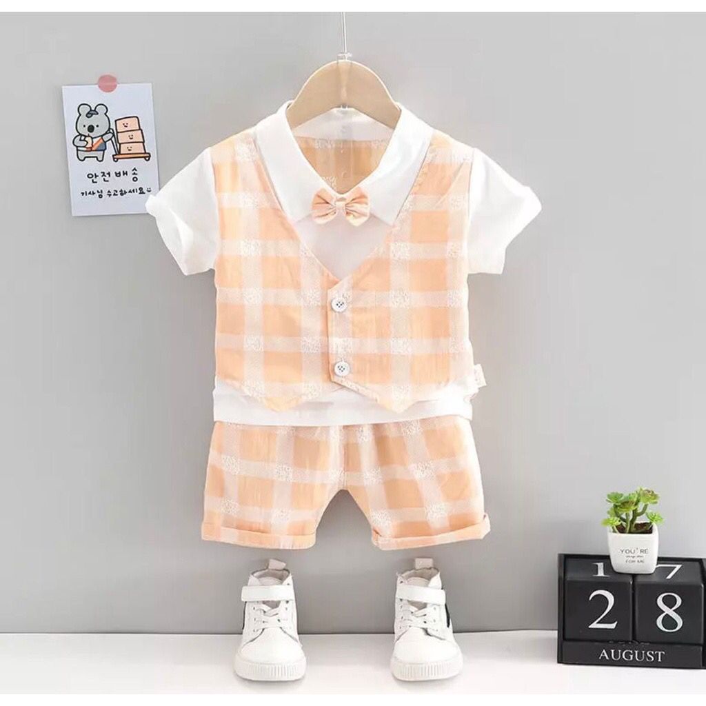 BARU! LIK026 - 4in1 Tuxedo Vest Anak Bayi Dasi Baju Pergi Jalan Casual Formal Lucu