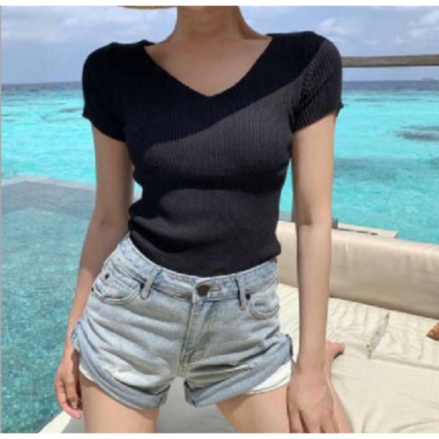 KOREAN KNITT V NECK TANGAN PENDEK IMPORT/ATASAN KOREA IMPORT(BJCN92)