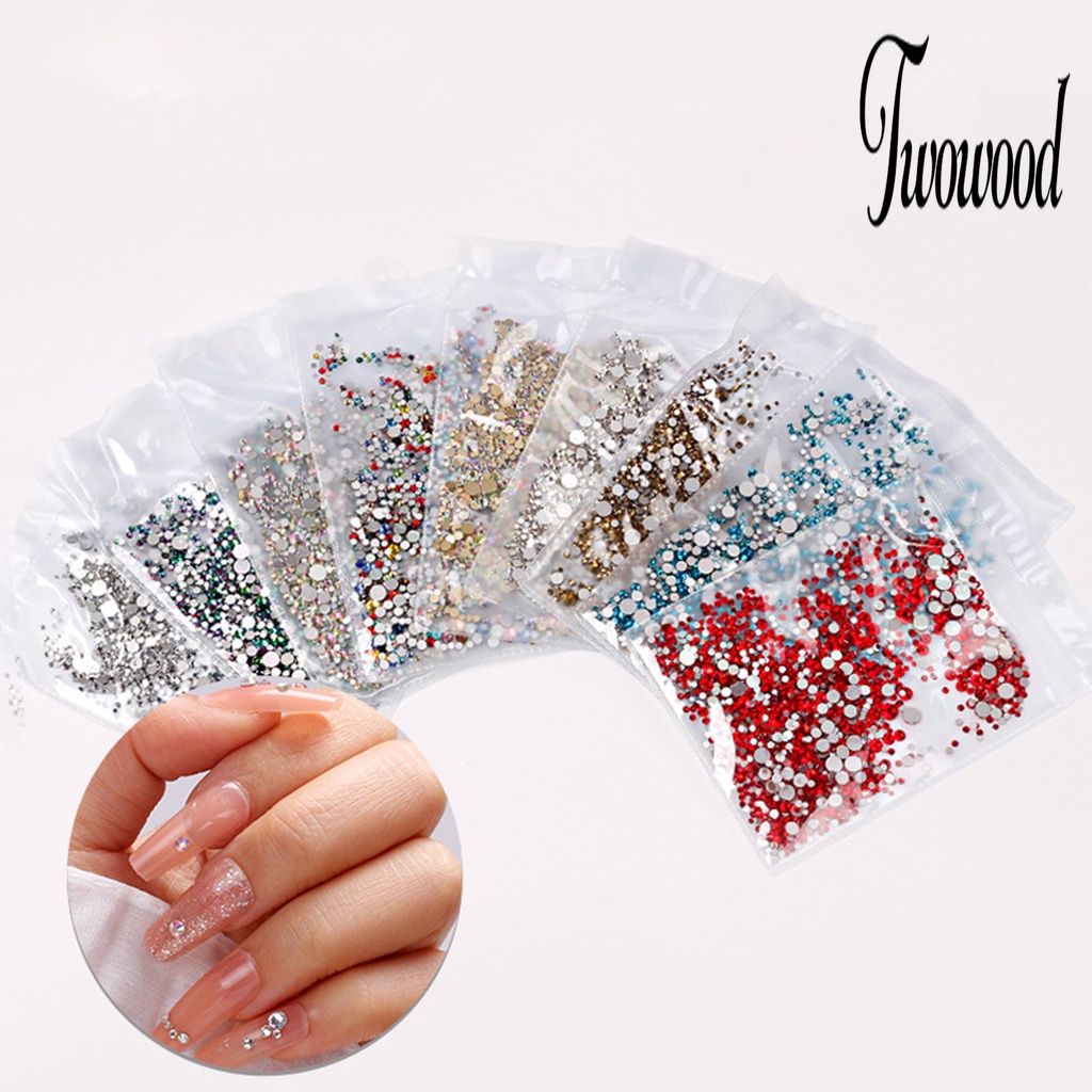 Twowood 1440Pcs / Kantong Ornamen Berlian Imitasi Alas Datar Ringan Untuk Dekorasi Nail Art DIY