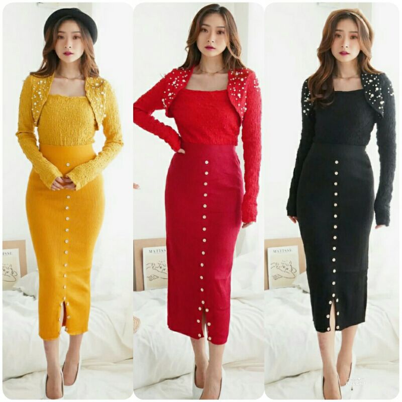 A1018 SET2in1 Setelan baju lengan panjang set rok rajut skirt wanita korean style import baju atasan