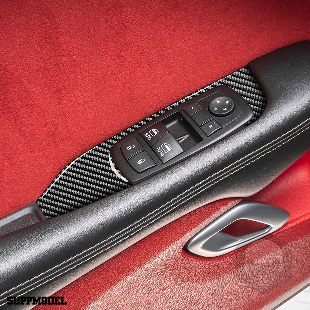 Smodel 2 Pcs Sticker Dekorasi Interior Mobil Dodge Challenger 2015 Bahan Serat Karbon Kuat