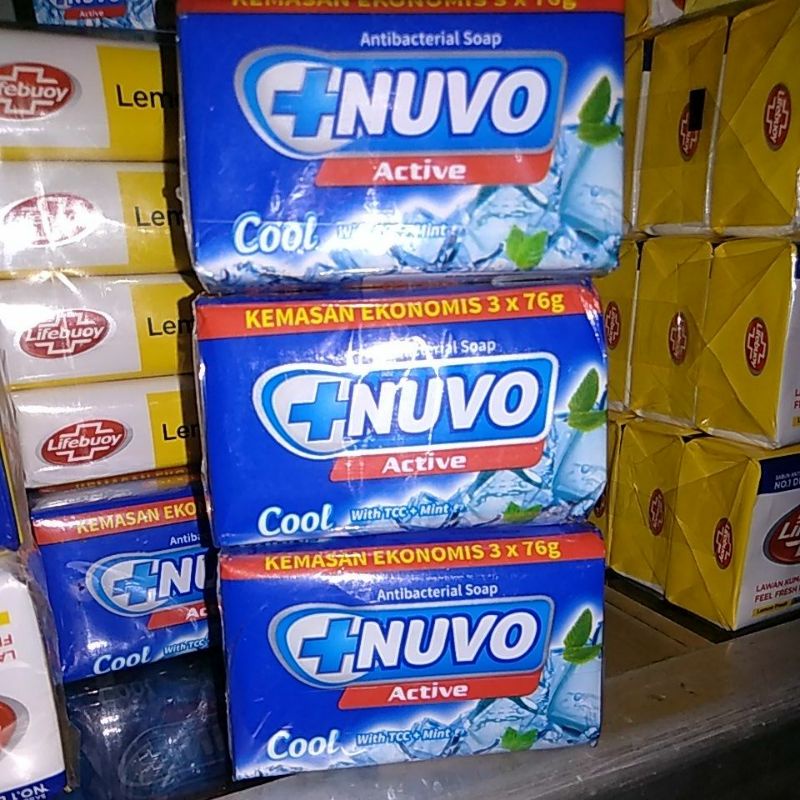Sabun Mandi NUVO ACTIVE COOL Anti Bacterial Soap 76g ISI 3