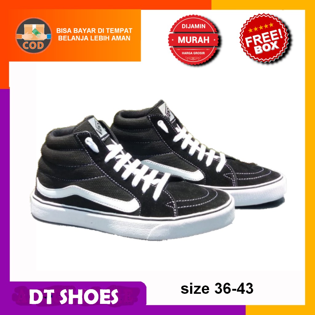 SEPATU VANS SK8 HI SNEAKERS HITAM PUTIH SEPATU PRIA SEKOLAH SKATER TINGGI