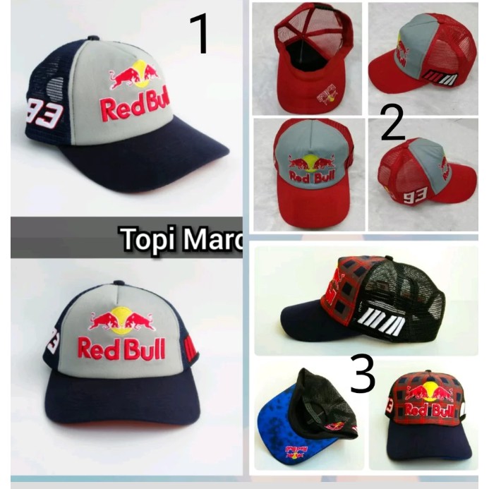 TOPI MOTOGP MARC MARQUEZ 93 Red Bull Hitam Merah 2017