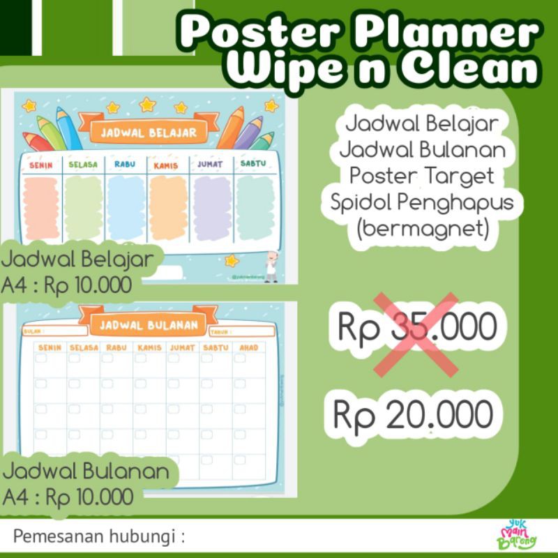 

2pcs Planner ukuran A4 Gratis Planner poster dan gratis Spidol/whiteboard/papan tulis gulung