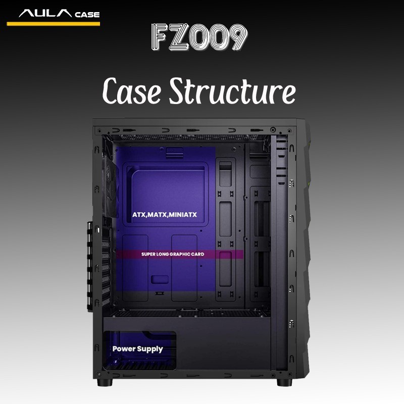 Casing CPU PC Gaming AULA FZ009 Wave Micro ATX/ATX + 3 Fan RGB