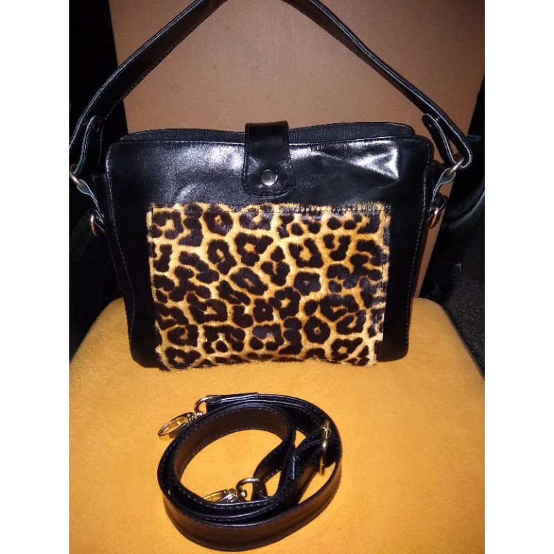 Tas kulit asli mixed kulit motif macan