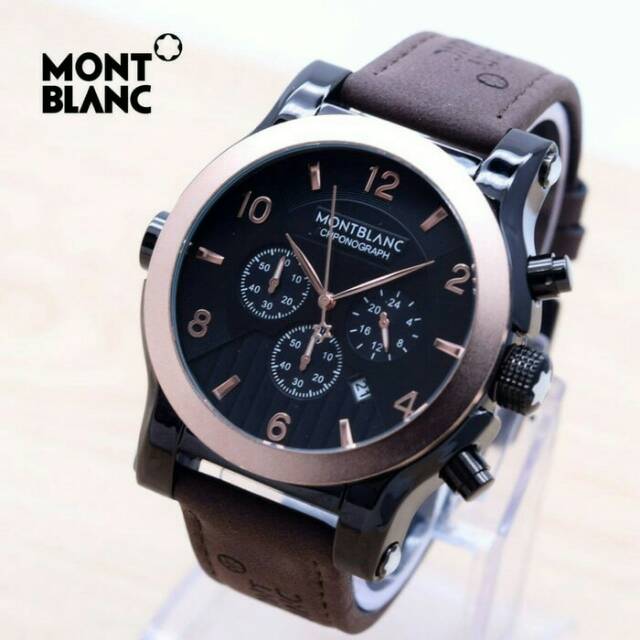 Jam Tangan Pria MontBlanc Chrono Titan Ring Rose Kulit - Cokelat Muda