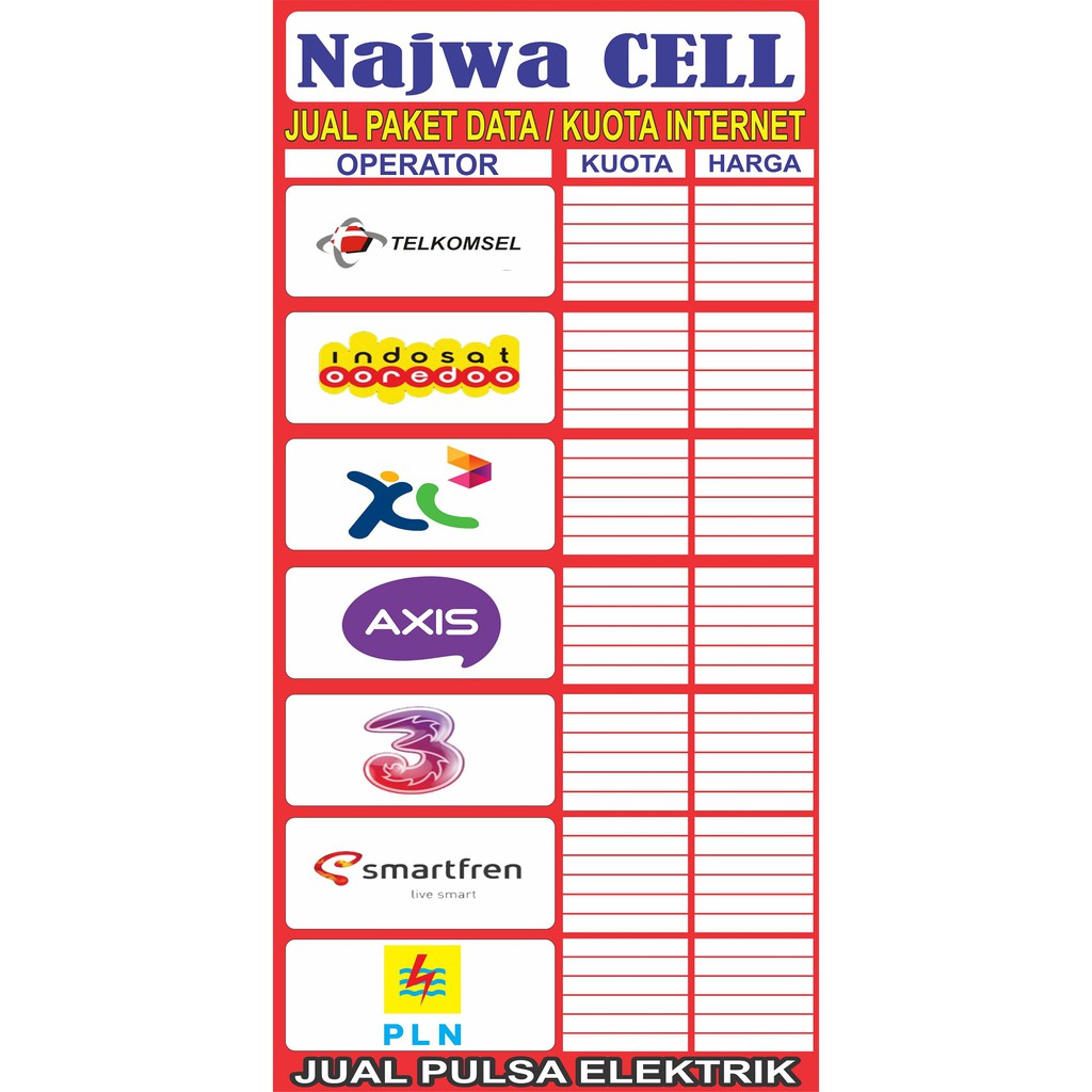 Jual Banner toko / Daftar Harga Kuota / Spanduk Konter Indonesia|Shopee