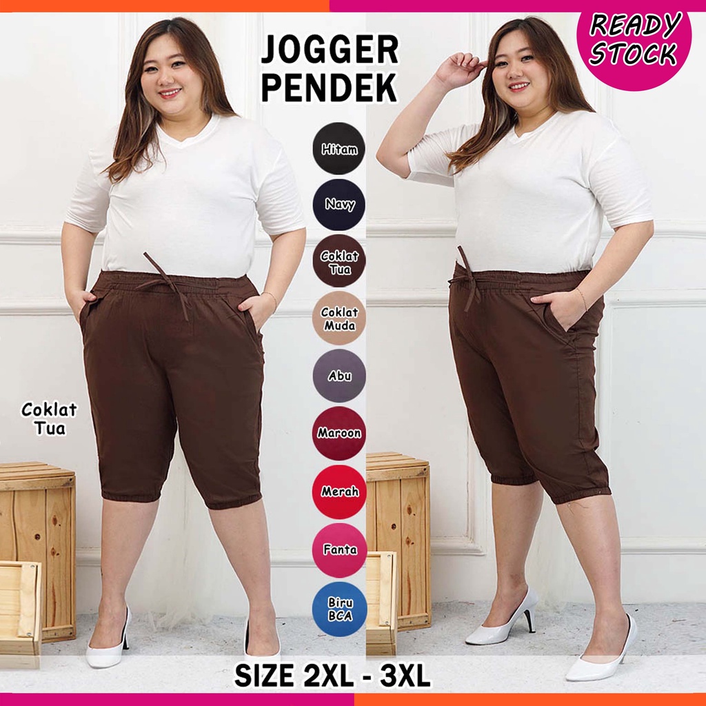 BIGCLO - (COD) Celana Joger Original 3R Jogger Pendek Wanita Jumbo Bigsize Pants Bahan Katun Stretch