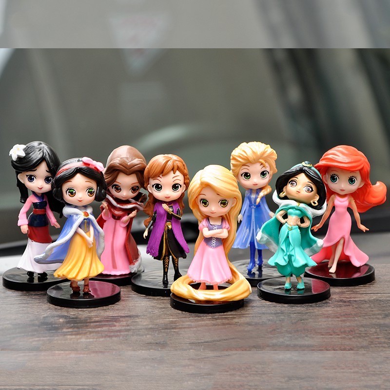 ACTION FIGURE Q POSKET PRINCESS SET 8 PCS ELSA MULAN RAPUNZEL JASMINE SNOW WHITE ARIEL