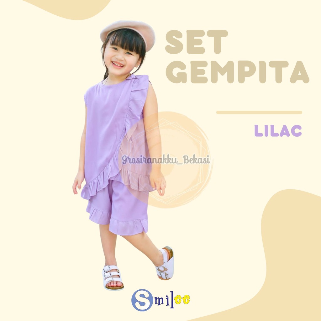 Setelan Anak Rayon Gempita Smilee Warna Lilac Size 1-5 Thn