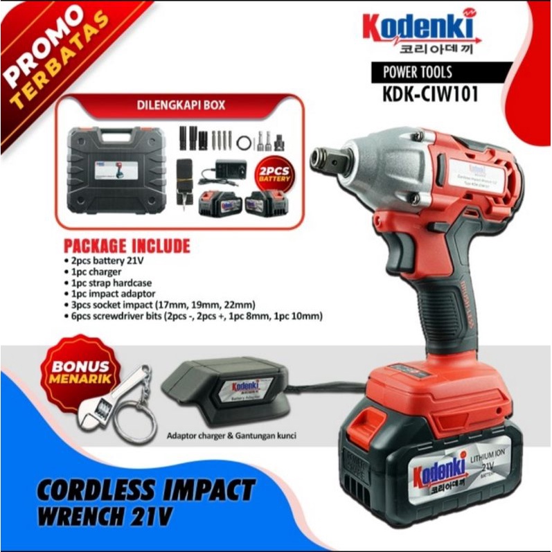 KODENKI IMPACT WRENCH CORDLESS MESIN BUKA BAUT BATERAI CAS BRUSHLESS
