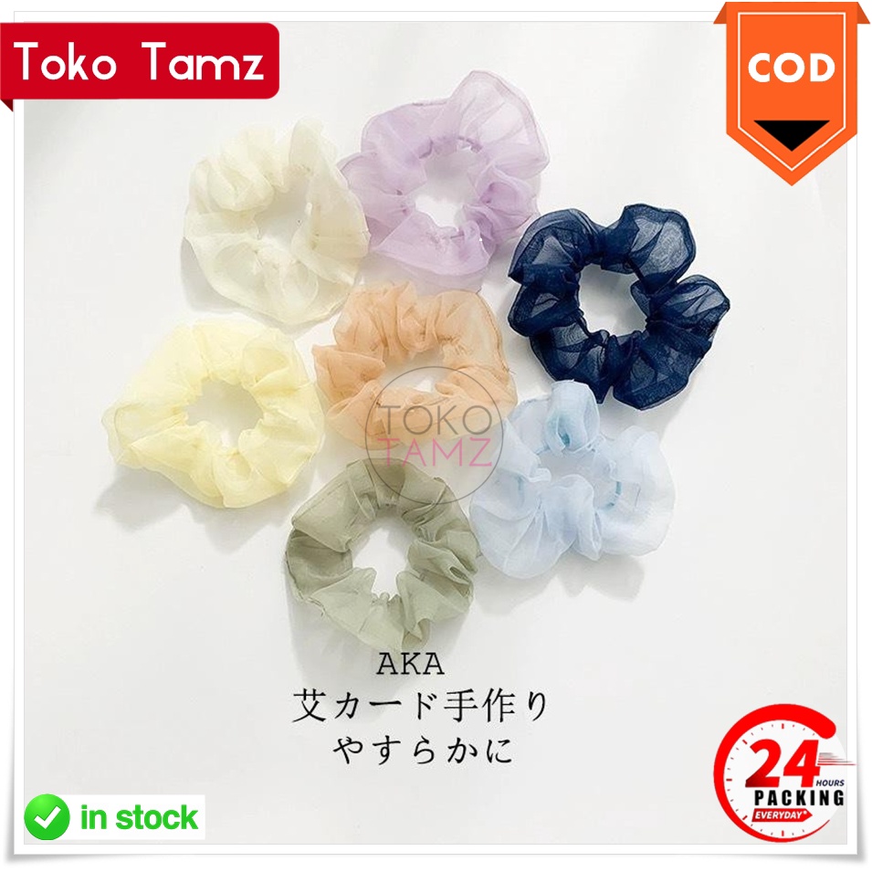 COD MAKASSAR Ikat Rambut Jaring Transparan Scrunchie / Ikat Rambut Cepol Kunciran Shopee OLShop toko