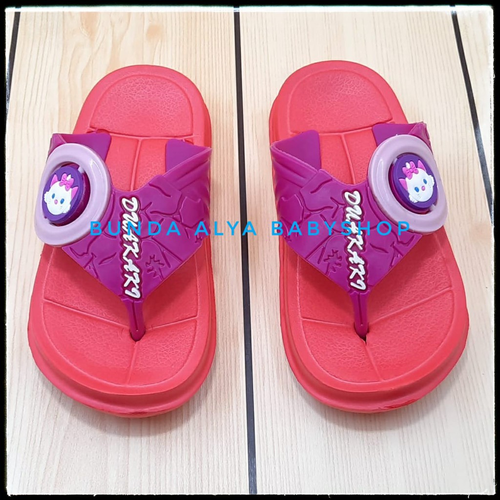 Sendal Anak Perempuan Jepit 3 4 5 Tahun MERAH Karet Elastis - Sandal Anak Cewek Kucing Anti Licin Karet Size 24 - 29